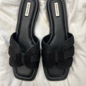 Alex Marie Black Woven Slide Sandals